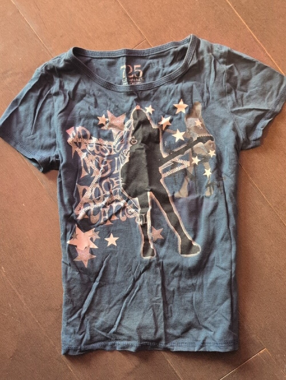 Navy Graphic Rocker Crop Top - Picture 2 of 3